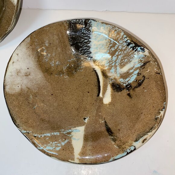 2 Pottery Shallow Bowls Marbled Design Beige, Cream and Black 5.25 in - Picture 4 of 4